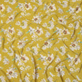 Mustard Yellow Base Ivory Floral Bunches Printed Pure Silk Crepe Fabric, 110 Cms Width, Made in India-D23973