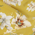 Mustard Yellow Base Ivory Floral Bunches Printed Pure Silk Crepe Fabric, 110 Cms Width, Made in India-D23973