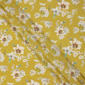 Mustard Yellow Base Ivory Floral Bunches Printed Pure Silk Crepe Fabric, 110 Cms Width, Made in India-D23973
