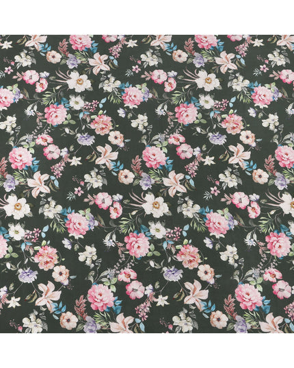قماش كريب حريري نقي بطبعة زهور الحديقة متعدد الألوان، قاعدة خضراء، عرض 110 سم، صنع في الهند - D23975