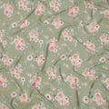 قماش كريب حريري ناعم بطبعة زهور وردية خوخي بقاعدة خضراء حكيمية، عرض 110 سم، صنع في الهند - D23976