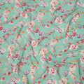 Aqua Mint Base Multicolor Garden Bloom Floral Printed Pure Silk Crepe Fabric, 110 Cms Width, Made in India-D23977