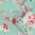 Aqua Mint Base Multicolor Garden Bloom Floral Printed Pure Silk Crepe Fabric, 110 Cms Width, Made in India-D23977