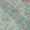 Aqua Mint Base Multicolor Garden Bloom Floral Printed Pure Silk Crepe Fabric, 110 Cms Width, Made in India-D23977