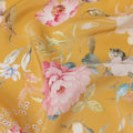 قماش كريب حريري نقي بطبعة زهور الربيع، متعدد الألوان، قاعدة صفراء خردلية، عرض 110 سم، صنع في الهند - D23978