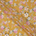 قماش كريب حريري نقي بطبعة زهور الربيع، متعدد الألوان، قاعدة صفراء خردلية، عرض 110 سم، صنع في الهند - D23978