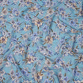 Sky Blue Base Indigo and Beige Floral Printed Viscose Crepe Fabric, 110 Cms Width, Made in India-D23980