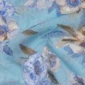 Sky Blue Base Indigo and Beige Floral Printed Viscose Crepe Fabric, 110 Cms Width, Made in India-D23980
