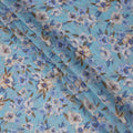 Sky Blue Base Indigo and Beige Floral Printed Viscose Crepe Fabric, 110 Cms Width, Made in India-D23980