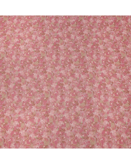 قماش كريب فيسكوز بطبعة زهور استوائية، قاعدة وردية وردية، لون بيج وزيتوني فاتح، عرض 110 سم، صنع في الهند - D23981