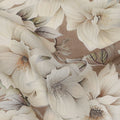 Taupe Brown Base Ivory Magnolia Floral Printed Viscose Crepe Fabric, 110 Cms Width, Made in India-D23982