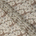 Taupe Brown Base Ivory Magnolia Floral Printed Viscose Crepe Fabric, 110 Cms Width, Made in India-D23982