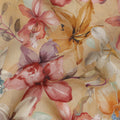 Beige Base Multicolor Wild Orchid Floral Printed Viscose Crepe Fabric, 110 Cms Width, Made in India-D23983