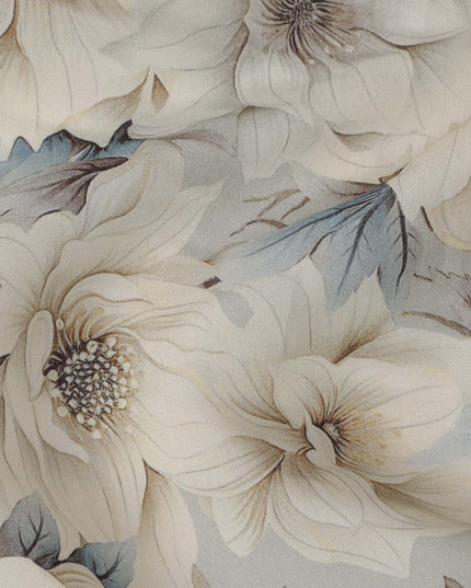 قماش كريب فيسكوز مطبوع عليه زهور الماغنوليا، قاعدة زرقاء فاتحة، عرض 110 سم، صنع في الهند - D23984