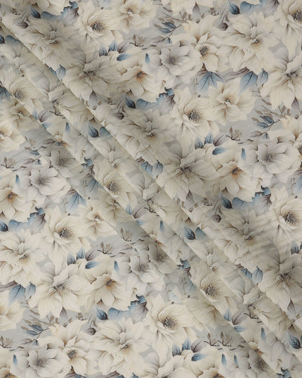 قماش كريب فيسكوز مطبوع عليه زهور الماغنوليا، قاعدة زرقاء فاتحة، عرض 110 سم، صنع في الهند - D23984