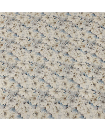 قماش كريب فيسكوز مطبوع عليه زهور الماغنوليا، قاعدة زرقاء فاتحة، عرض 110 سم، صنع في الهند - D23984