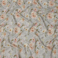 Soft Grey Base Peach and Ivory Floral Printed Viscose Crepe Fabric, 110 Cms Width, Made in India-D23985