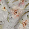 Soft Grey Base Peach and Ivory Floral Printed Viscose Crepe Fabric, 110 Cms Width, Made in India-D23985