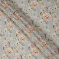 Soft Grey Base Peach and Ivory Floral Printed Viscose Crepe Fabric, 110 Cms Width, Made in India-D23985