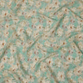 Aqua Green Base Ivory Magnolia Floral Printed Viscose Crepe Fabric, 110 Cms Width, Made in India-D23986