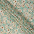 Aqua Green Base Ivory Magnolia Floral Printed Viscose Crepe Fabric, 110 Cms Width, Made in India-D23986