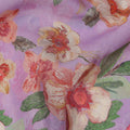 Lavender Base Red and Ivory Floral Printed Viscose Crepe Fabric, 110 Cms Width, Made in India-D23987