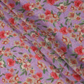Lavender Base Red and Ivory Floral Printed Viscose Crepe Fabric, 110 Cms Width, Made in India-D23987