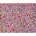 Lavender Base Red and Ivory Floral Printed Viscose Crepe Fabric, 110 Cms Width, Made in India-D23987