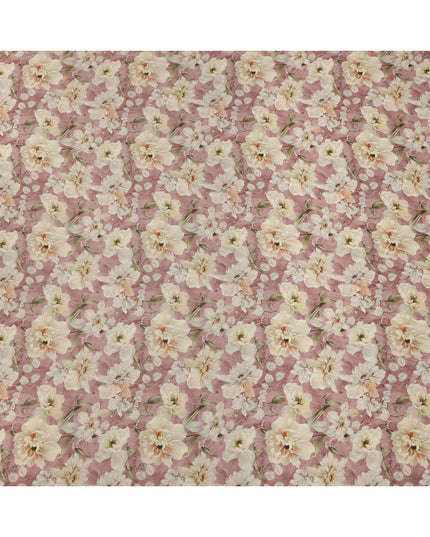 Dusty Rose Base Ivory Peach Floral Printed Viscose Crepe Fabric, 110 Cms Width, Made in India-D23988