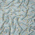 Powder Blue Base Multicolor Mini Floral Bunch Printed Pure Silk Satin Fabric, 110 Cms Width, Made in India-D23989