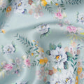 Powder Blue Base Multicolor Mini Floral Bunch Printed Pure Silk Satin Fabric, 110 Cms Width, Made in India-D23989
