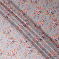Ash Grey Base Multicolor Floral Bunch Printed Pure Silk Satin Fabric, 110 Cms Width, Made in India-D23991