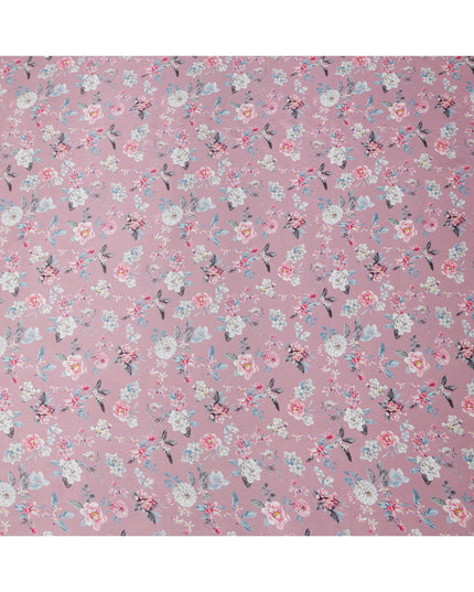 Dusty Pink Base Multicolor Delicate Floral Printed Pure Silk Satin Fabric, 110 Cms Width, Made in India-D23992