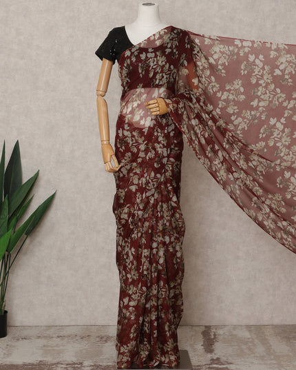 Maroon Premium Pure Silk Chiffon Floral Printed Saree, 5.5 Mtrs Length, 110 Cms Width, Made in India-D24216