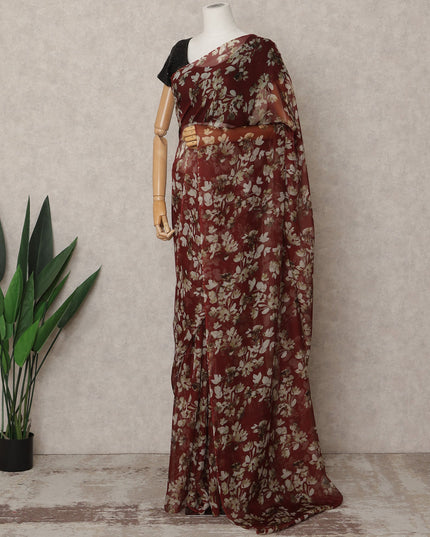 Maroon Premium Pure Silk Chiffon Floral Printed Saree, 5.5 Mtrs Length, 110 Cms Width, Made in India-D24216
