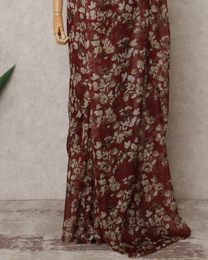Maroon Premium Pure Silk Chiffon Floral Printed Saree, 5.5 Mtrs Length, 110 Cms Width, Made in India-D24216