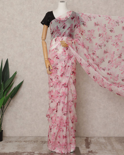 Light Pink Premium Pure Silk Chiffon Floral Printed Saree, 5.5 Mtrs Length, 110 Cms Width, Made in India-D24217