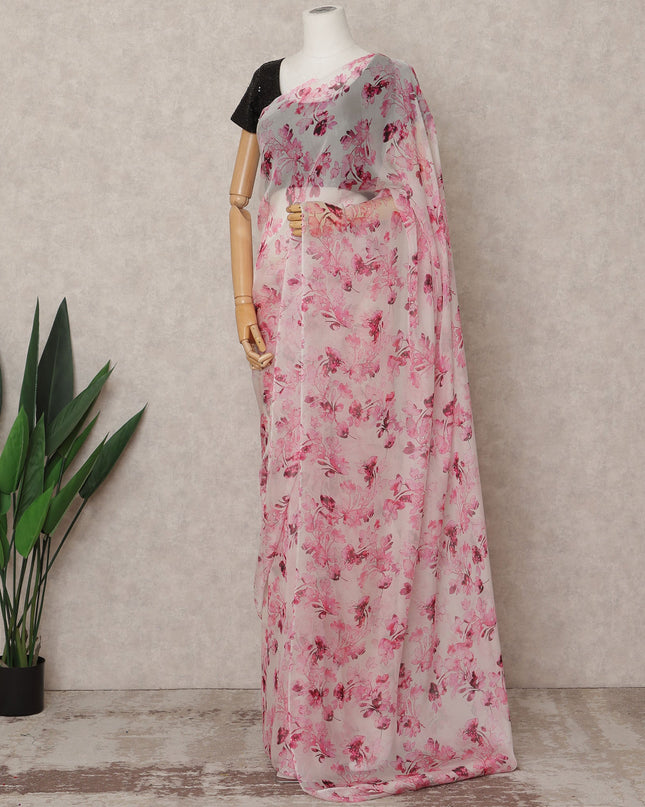 Light Pink Premium Pure Silk Chiffon Floral Printed Saree, 5.5 Mtrs Length, 110 Cms Width, Made in India-D24217
