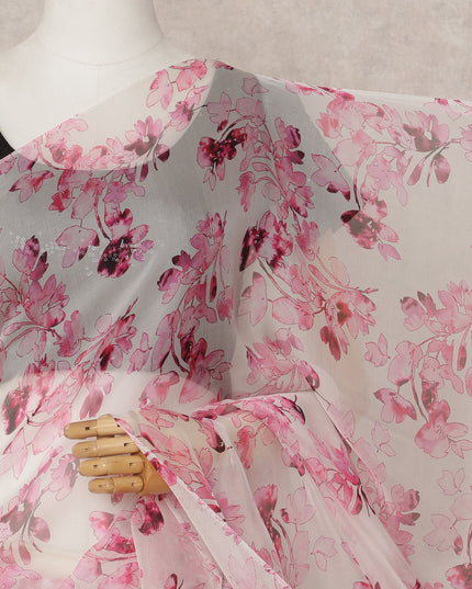 Light Pink Premium Pure Silk Chiffon Floral Printed Saree, 5.5 Mtrs Length, 110 Cms Width, Made in India-D24217