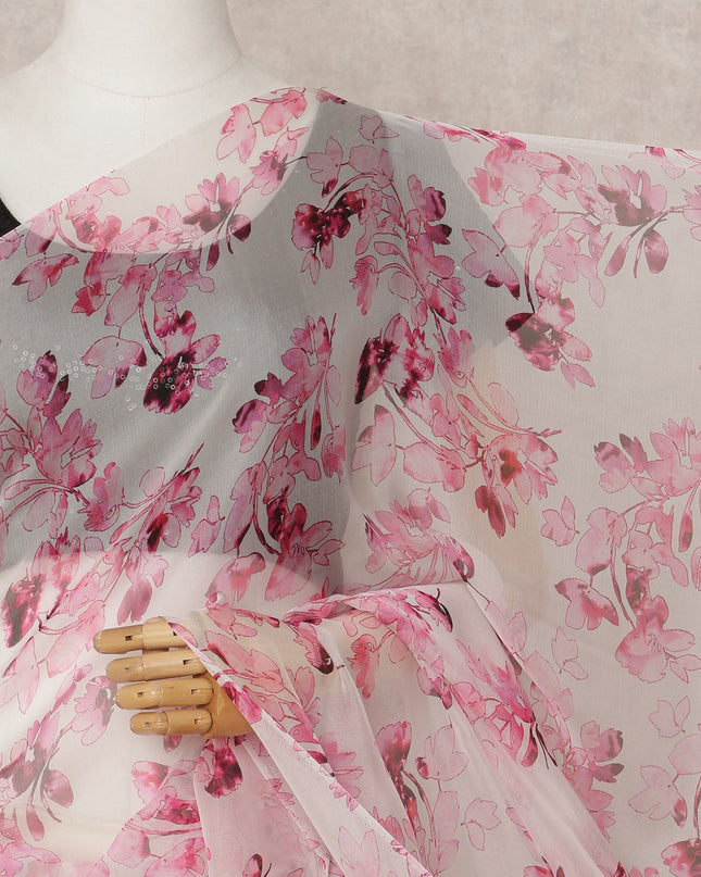 Light Pink Premium Pure Silk Chiffon Floral Printed Saree, 5.5 Mtrs Length, 110 Cms Width, Made in India-D24217