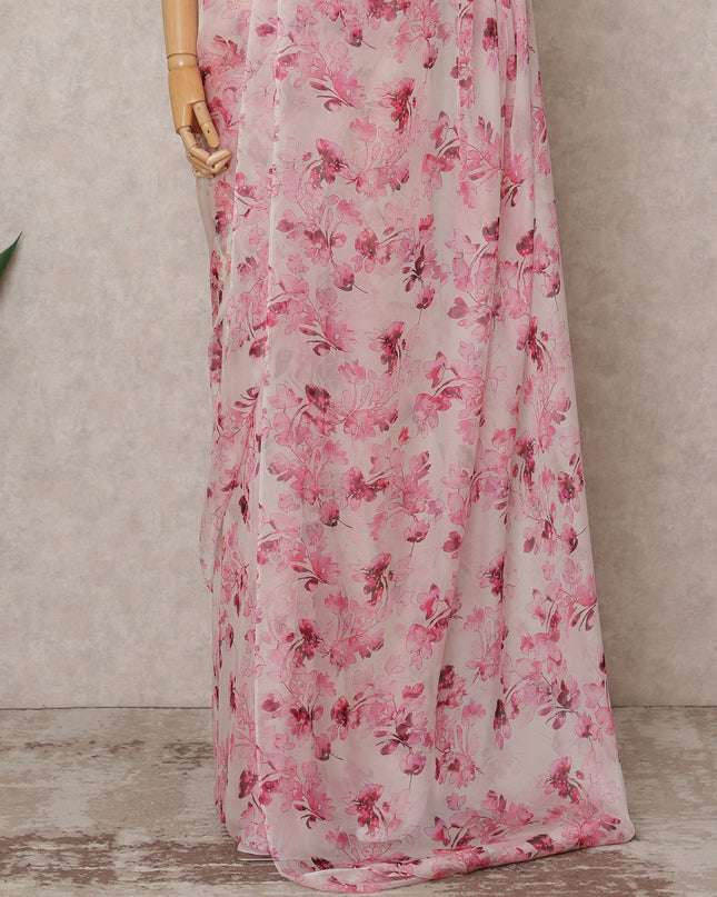 Light Pink Premium Pure Silk Chiffon Floral Printed Saree, 5.5 Mtrs Length, 110 Cms Width, Made in India-D24217
