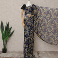 Navy Blue Premium Pure Silk Chiffon Floral Printed Saree, 5.5 Mtrs Length, 110 Cms Width, Made in India-D24219