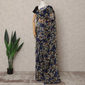 Navy Blue Premium Pure Silk Chiffon Floral Printed Saree, 5.5 Mtrs Length, 110 Cms Width, Made in India-D24219
