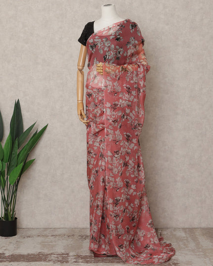 Rose Pink Premium Pure Silk Chiffon Floral Printed Saree, 5.5 Mtrs Length, 110 Cms Width, Made in India-D24221
