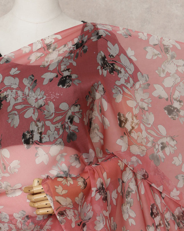 Rose Pink Premium Pure Silk Chiffon Floral Printed Saree, 5.5 Mtrs Length, 110 Cms Width, Made in India-D24221