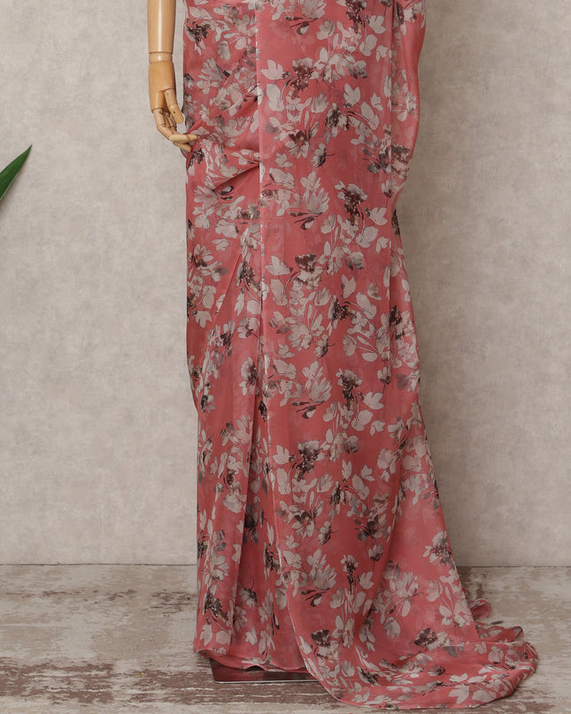 Rose Pink Premium Pure Silk Chiffon Floral Printed Saree, 5.5 Mtrs Length, 110 Cms Width, Made in India-D24221