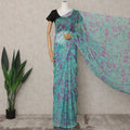 Aqua Blue Premium Pure Silk Chiffon Floral Printed Saree, 5.5 Mtrs Length, 110 Cms Width, Made in India-D24222