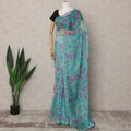 Aqua Blue Premium Pure Silk Chiffon Floral Printed Saree, 5.5 Mtrs Length, 110 Cms Width, Made in India-D24222