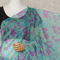 Aqua Blue Premium Pure Silk Chiffon Floral Printed Saree, 5.5 Mtrs Length, 110 Cms Width, Made in India-D24222