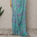 Aqua Blue Premium Pure Silk Chiffon Floral Printed Saree, 5.5 Mtrs Length, 110 Cms Width, Made in India-D24222